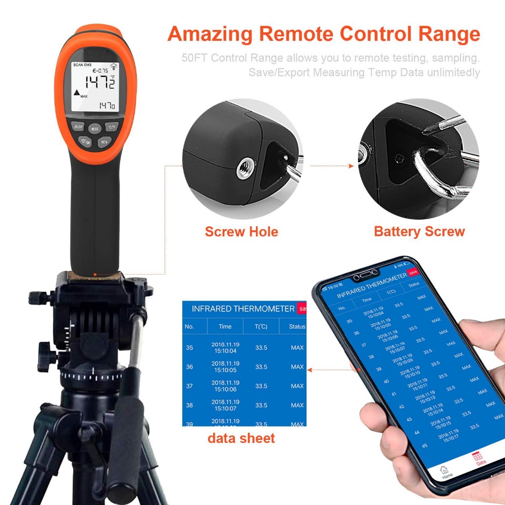 Industrial Laser Thermometer Gun - BTMETER 디지털 고온계 비접촉 IR 온도계