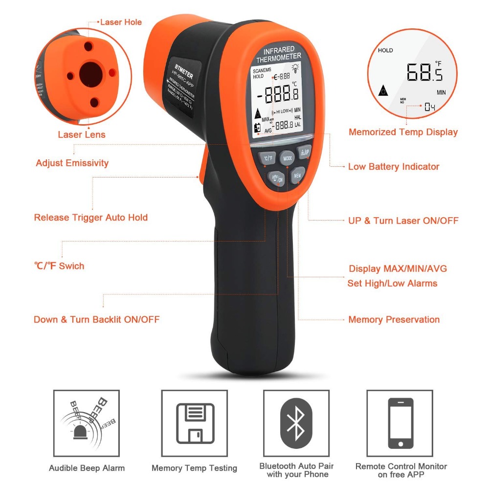 BTMETER 디지털 고온계 비접촉 IR 온도계 -58 - Industrial Laser Thermometer Gun 리뷰 및 가격
