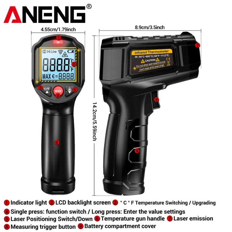ANENG TH202 비접촉식 적외선 온도계 산업용 휴 - Industrial Laser Thermometer Gun 리뷰 및 가격